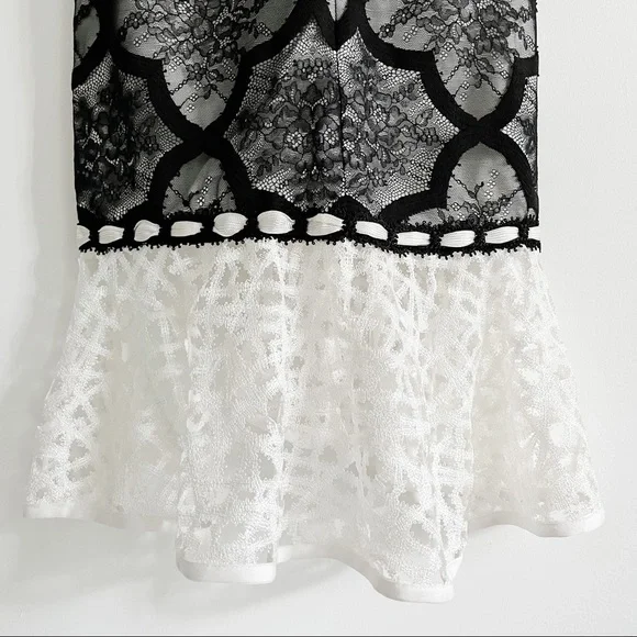 Alexis Emily Black and White Lace Ruffle Cap Sleeve Midi Dress with Side Slit XS - Picture 14 of 16
